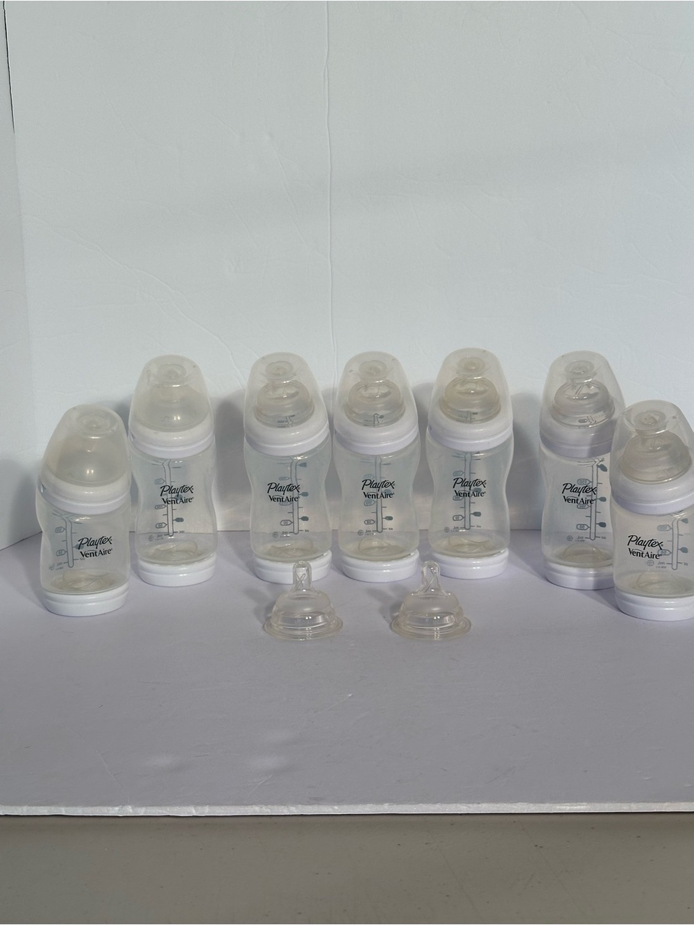 Playtex VentAire Angled Bottles-7 Clear Anti-Colic 8oz 250ml 6oz/200ml 2Nipples